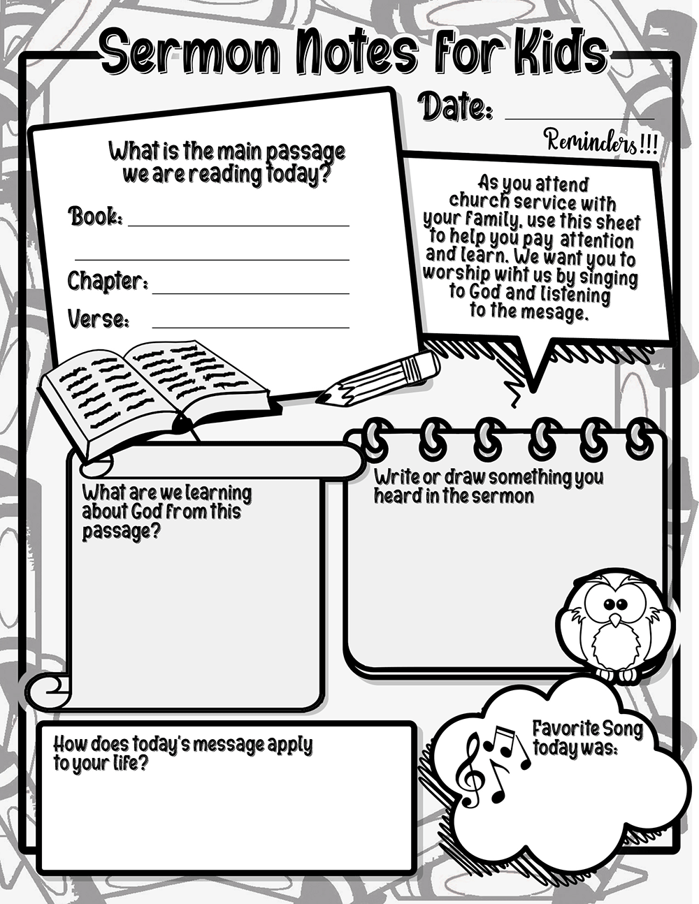 Sermon Notes Sheets for Kids Free Sheet 1 by Ministry Voice