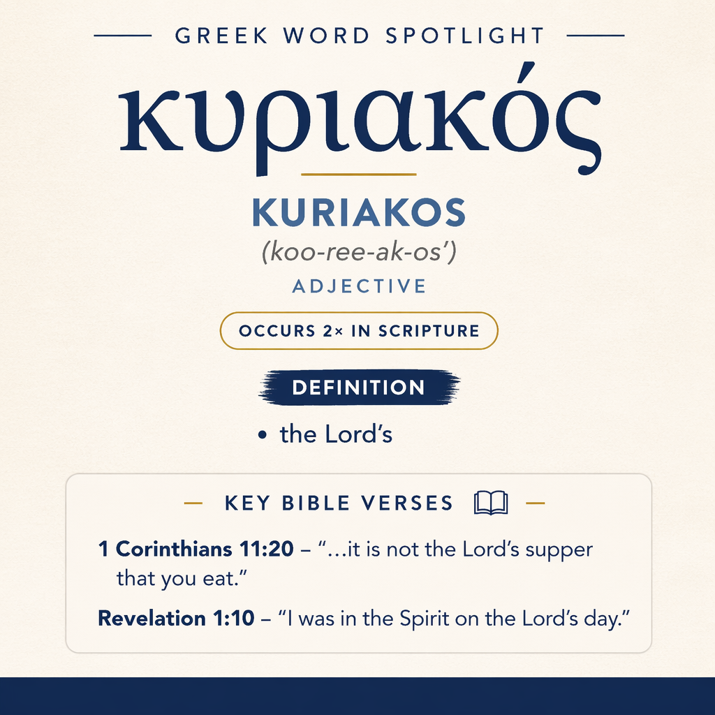 κυριακός means “the Lord’s” and appears twice in the New Testament: once modifying “supper” in a church gathering, and o