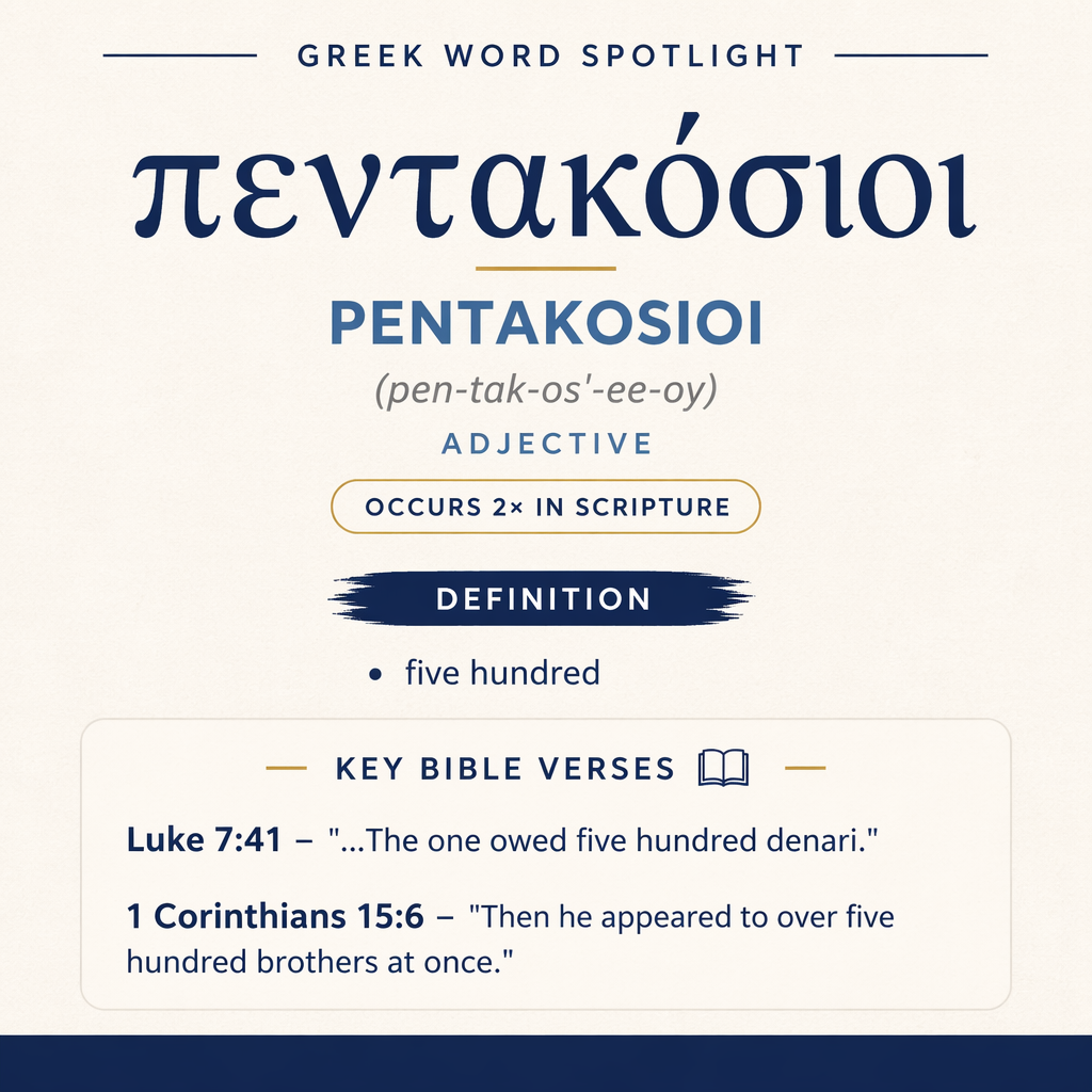 Pentakosioi means “five hundred” and appears twice in the New Testament: once in a parable about debt in Luke, and once