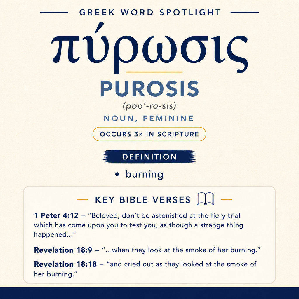 πύρωσις denotes “burning” and appears in one pastoral exhortation about suffering and twice in a prophetic scene of a ci