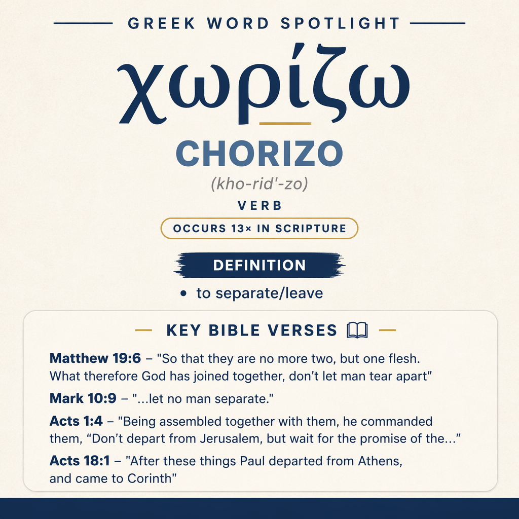 ” (1 Corinthians 7:11) The verb is used twice across the verse: first acknowledging the contingency “if she departs,” th