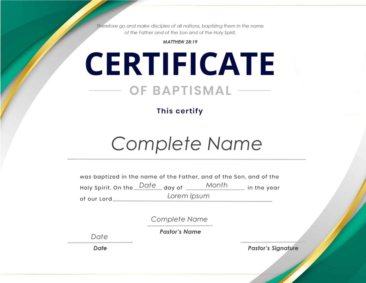 Baptismal Certificate - Free Baptism Certificate Template 1 by Ministry Voice