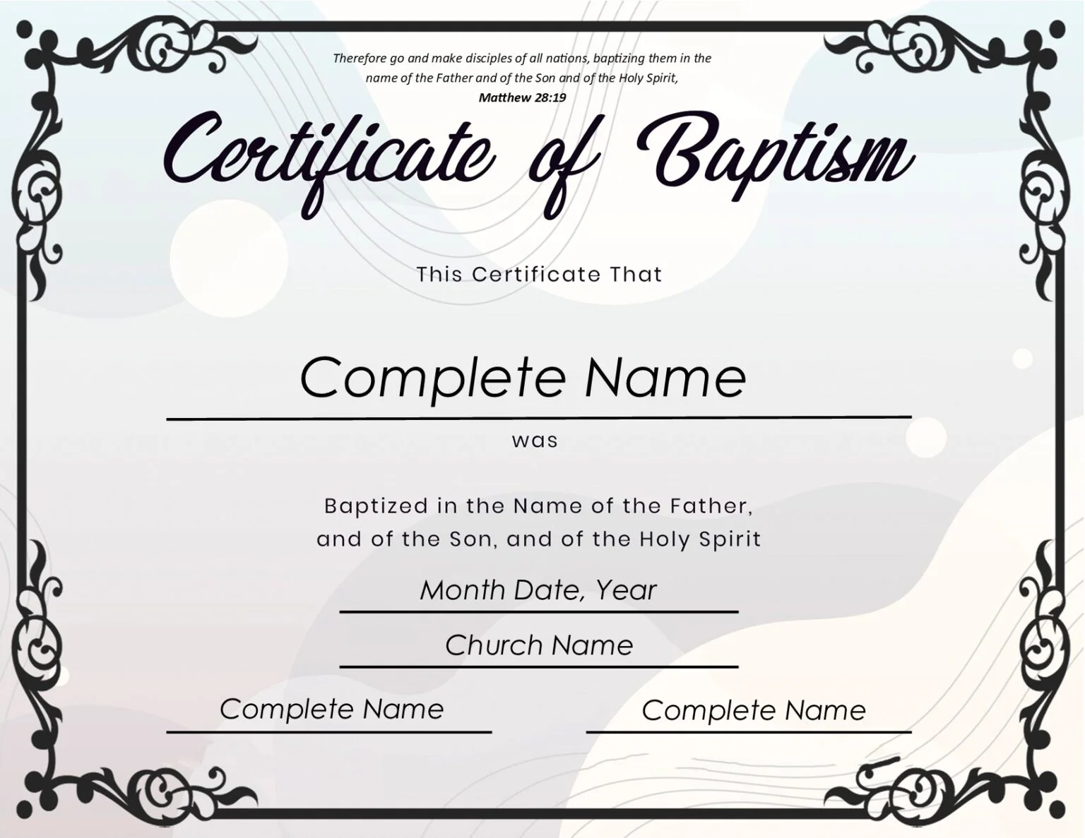 Baptismal Certificate - Free Baptism Certificate Template 3 by Ministry Voice