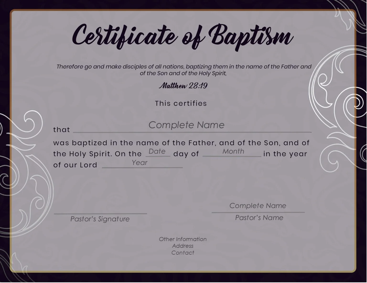 Baptismal Certificate - Free Baptism Certificate Template 5 by Ministry Voice