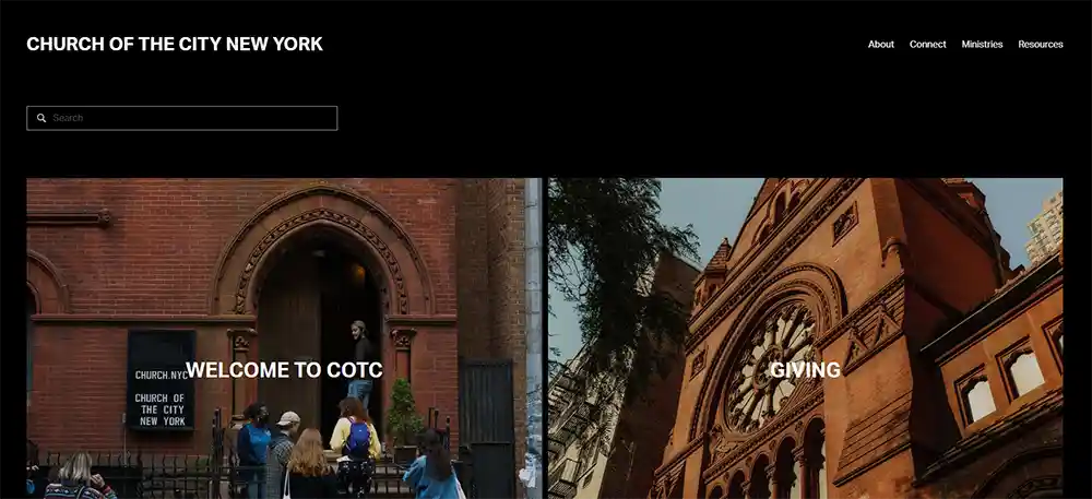 Church of the City New York — najlepsze projekty stron internetowych współczesnego kościoła autorstwa Ministry Voice
