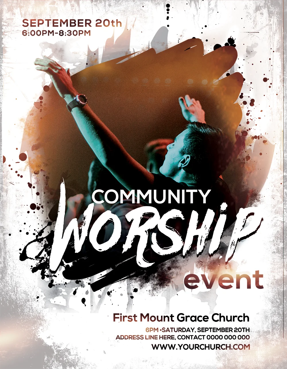 Flyer gratuit pentru biserică – Eveniment de închinare comunitară de către Ministry Voice