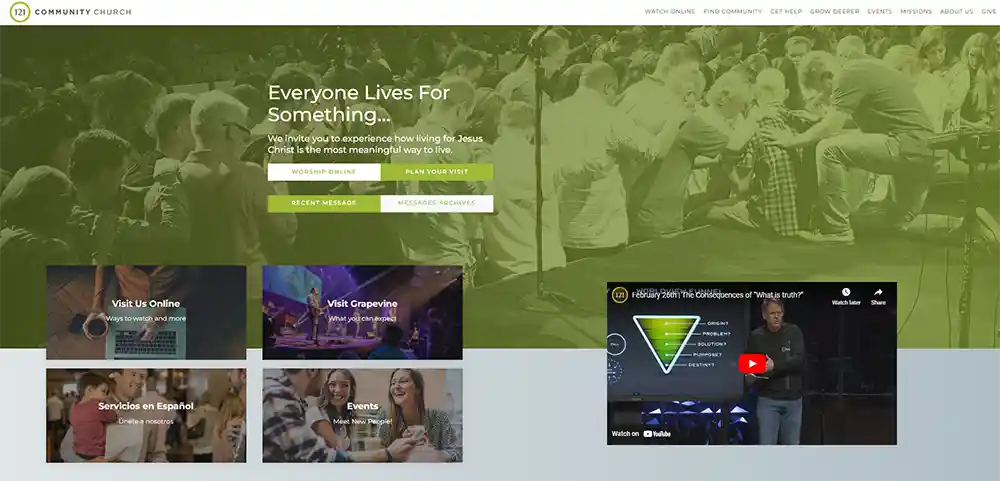 121 Community Church - Cele mai bune design-uri de site web pentru biserică modernă de către Ministry Voice