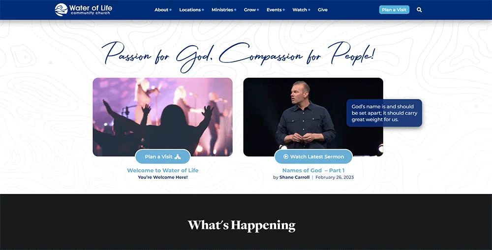 Biserica comunitară Water of Life - Cel mai bun design de site web pentru biserică modernă de către Ministry Voice