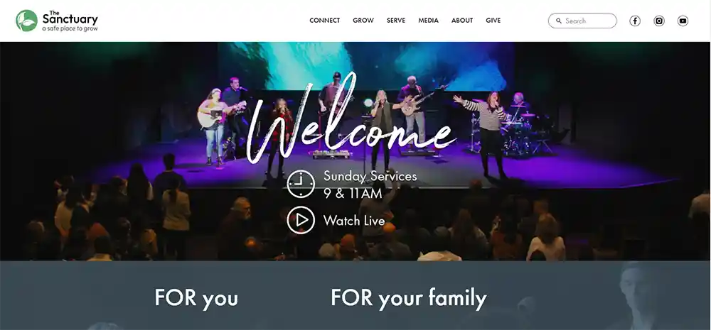 सैंक्चुअरी चर्च - मिनिस्ट्री वॉयस द्वारा सर्वश्रेष्ठ आधुनिक चर्च वेबसाइट डिजाइन
